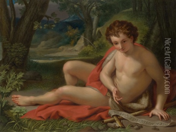 John The Baptist In A Landscape Oil Painting - Anton Raphael Mengs