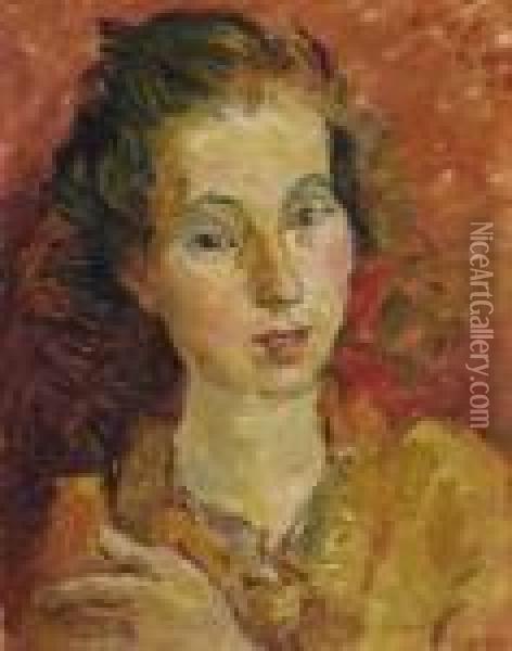 Portrait Of A Young Woman. 1940s Oil Painting - Alexander Leo Von Soldenhoff