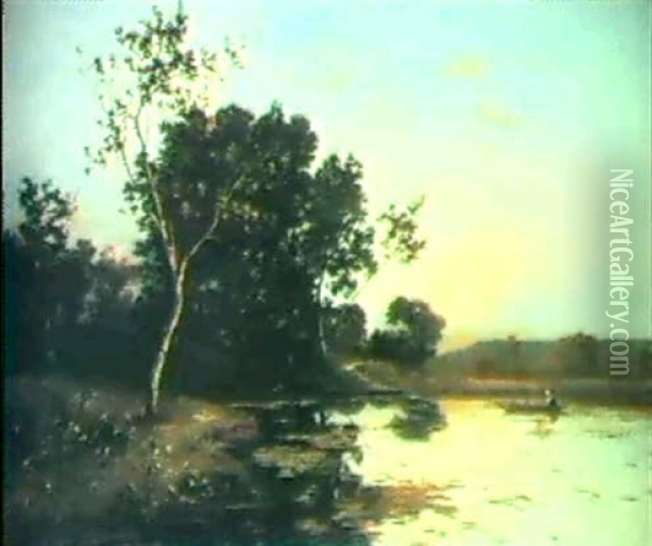 Le Lac Au Crepescule Oil Painting - Leon Richet