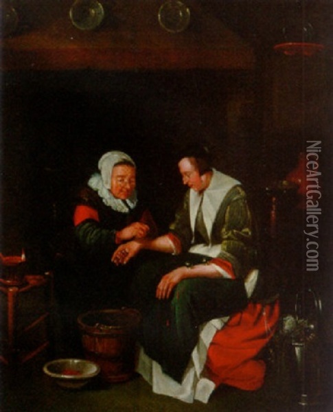 A Woman Bloodletting With Leeches Oil Painting - Quiringh Gerritsz van Brekelenkam