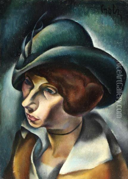 Dame Mit Hut Oil Painting - Hanns Bolz