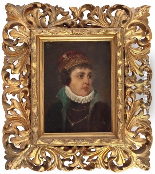 Bildnis Einer Dame In Historischer Kleidung Oil Painting - Angelo Trentin