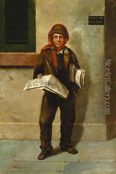 Newsboy Selling the Baltimore Sun Oil Painting - William Aiken Walker
