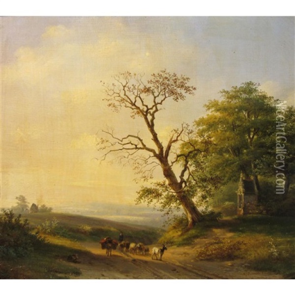 Herder Passing A Roadside Chapel Oil Painting - Alexander Joseph Daiwaille