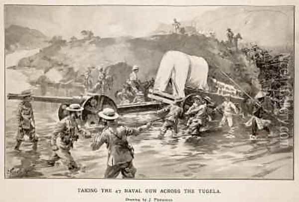 Taking the 47 naval gun across the Tugela Oil Painting - Joseph Finnemore