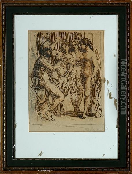 Prins Paris' Judgment Of The Three Graces Oil Painting - Wilhelm Marstrand