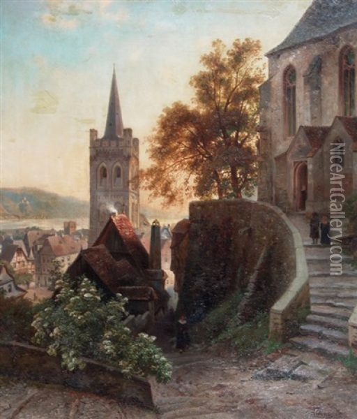 Atardecer En La Aldea Oil Painting - Johann Gottfried Pulian