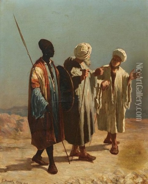 Three Orientalist Figures Oil Painting - Gaetano Mormile