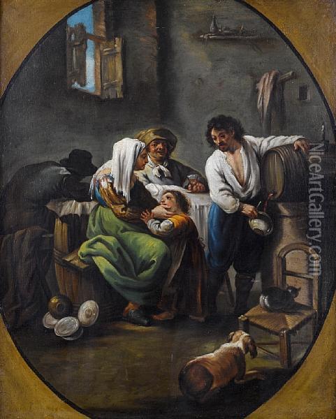A Peasant Family In An Interior Oil Painting - Andrea Locatelli