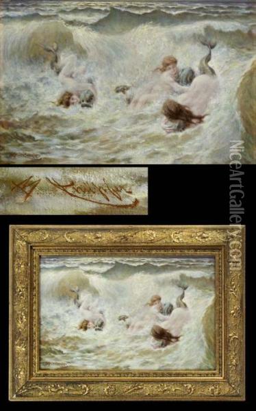 Delphinreitende Meeresjungfrauen Oil Painting - Benes Knupfer