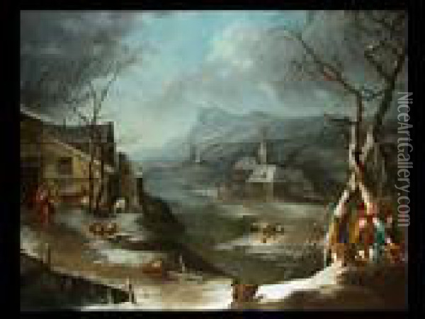 Winterlandschaft Mit Bauerngehoft Um 1720 Oil Painting - Marco Ricci