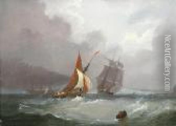 Schiffe Bei Abflauendem Sturm Vor Der Kuste Oil Painting - Frederick Calvert