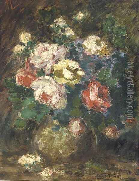 Roses in a vase Oil Painting - Antonio Mancini