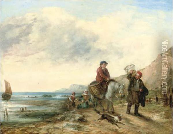 Fisherfolk Returning With The Catch Oil Painting - William Collins