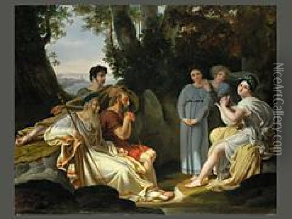 Sappho Singt Vor Dem Dichter Homer Oil Painting - Charles Nicolas R. Lafond