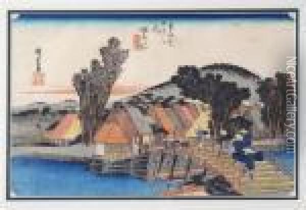 Shimmachi Bridge Oil Painting - Utagawa or Ando Hiroshige