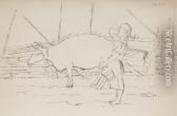 Milking The Cow In The Morning Oil Painting - Hugo Simberg