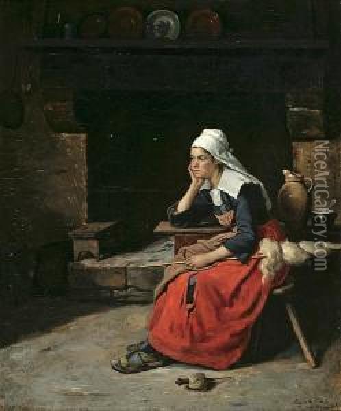 A Brittany Interior Oil Painting - Edgar Melville Ward