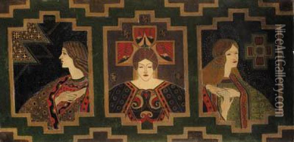 Decorative Panel, With Three Female Figures Oil Painting - George Dutch Davidson