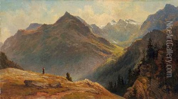 Blick Ins Gebirge Oil Painting - Hans Dahl