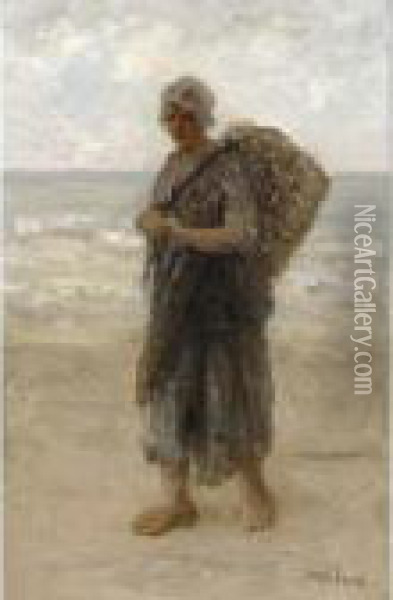 A Fisher Woman On The Beach Oil Painting - Jozef Israels