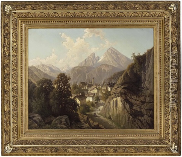 Blick Auf Berchtesgaden, Im Hintergrund Der Watzmann Oil Painting - Theodor (Wilhelm T.) Nocken