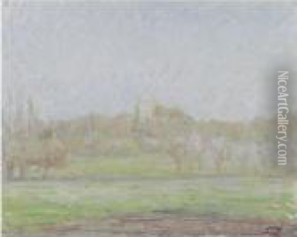 Vue De Bazincourt, Broullard Oil Painting - Camille Pissarro