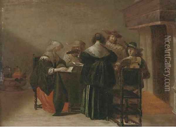 Elegant company making music in an interior Oil Painting - Pieter Codde