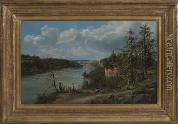 View Of The Niagara River With Steamboat And Suspension Bridge Over The Gorge Oil Painting - Ferdinand Richardt