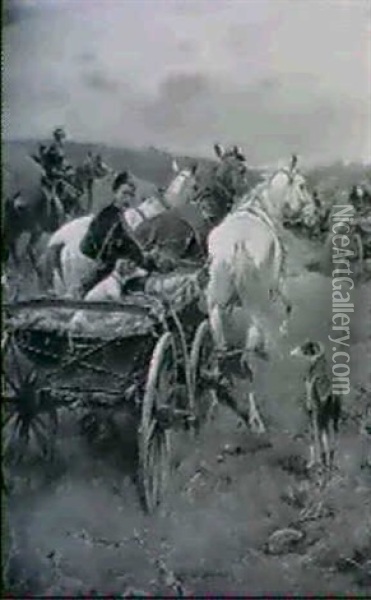Pferdekarren Und Reiter Auf Der Landstrasse Oil Painting - Jozef Brandt
