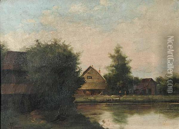 Untitled - The Farm On The Lake Oil Painting - Alexander M. Fleming