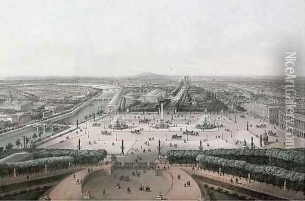 Vue de la Place de la Concorde et des Champs-Elysees Oil Painting - French School