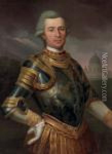 Portrait Of A Gentleman, Half-length, In Armor, A View Of St. Peter's Beyond Oil Painting - Anton von Maron