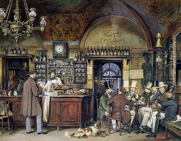 The Greek Cafe in Rome, 1856 Oil Painting - Ludwig Passini