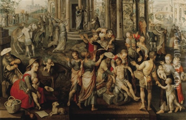 Saint Paul Et Saint Barnabe A Lystre Oil Painting - Joachim Beuckelaer
