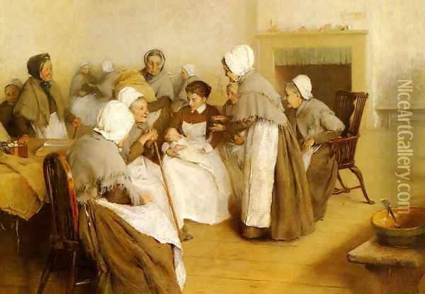The New Baby Oil Painting - Arthur Alfred Burrington