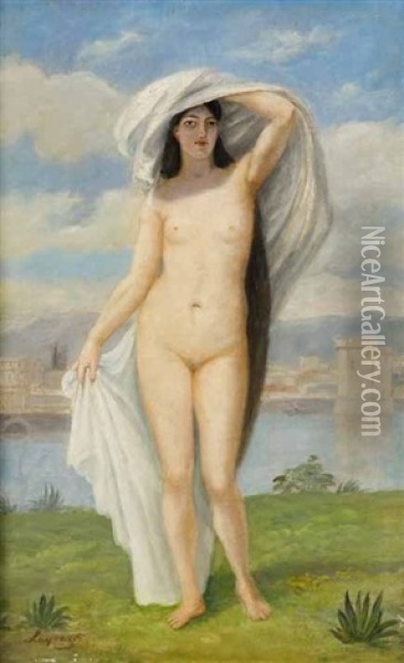 Nu Au Drape Devant Un Paysage Italien Oil Painting - Joseph Fortune-Seraphin Layraud