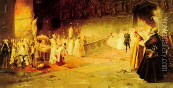 A Royal Wedding Oil Painting - Salvador Sanchez Barbudo