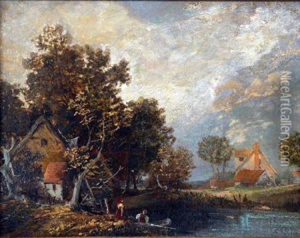 Riverbank Oil Painting - Joseph Paul