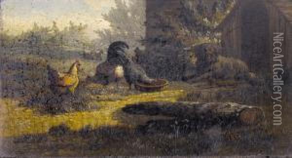 Huhner Mit Hund Vor Einer Hutte Oil Painting - Jean-Baptiste Van Leemputten