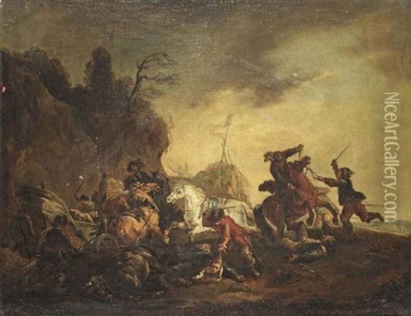An Ambush On A Mountain Road Oil Painting - Francesco Giuseppe Casanova
