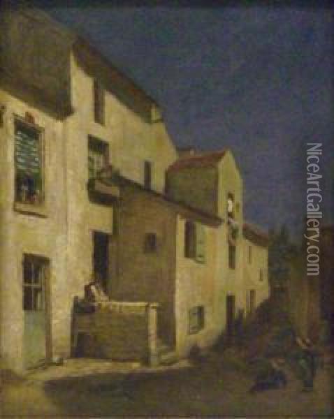 A Courtyard Oil Painting - Edouard Frere