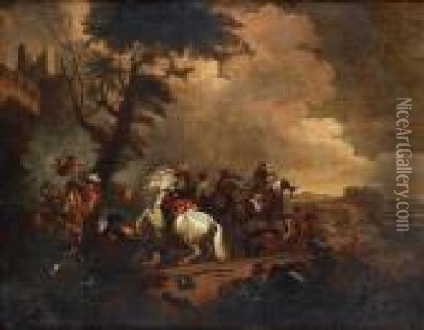 Cavalry Battle Oil Painting - Jacques Courtois Le Bourguignon