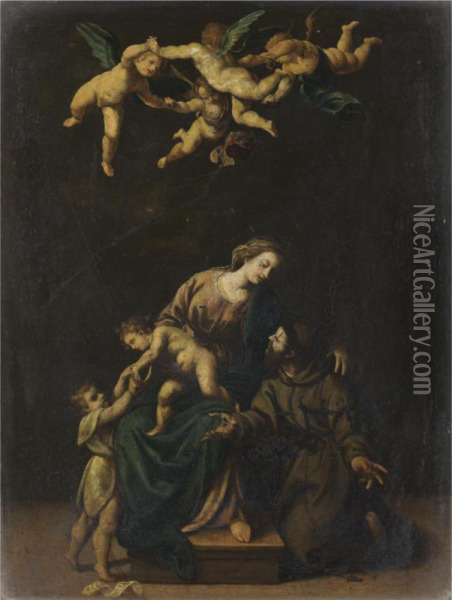 Madonna Col Bambino, San Giovannino E San Francesco Oil Painting - Pasquale Ottino