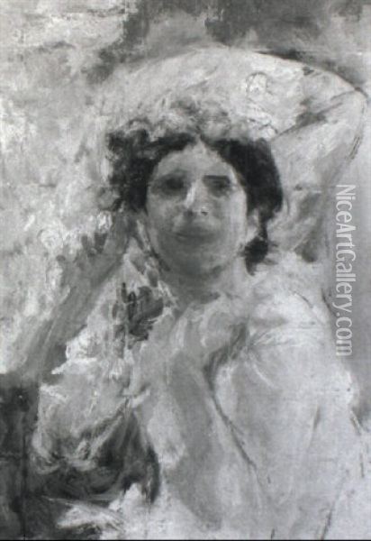Signora Con Cappello Oil Painting - Antonio Mancini