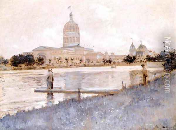The Chicago Worlds Fair Illinois Building Oil Painting - John Henry Twachtman