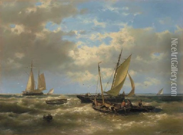 Hauling In The Nets Oil Painting - Abraham Hulk the Elder
