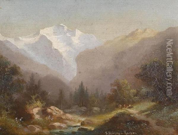 Sommerlicher Bergbach Mit Jungfrau Oil Painting - Ferdinand Sommer