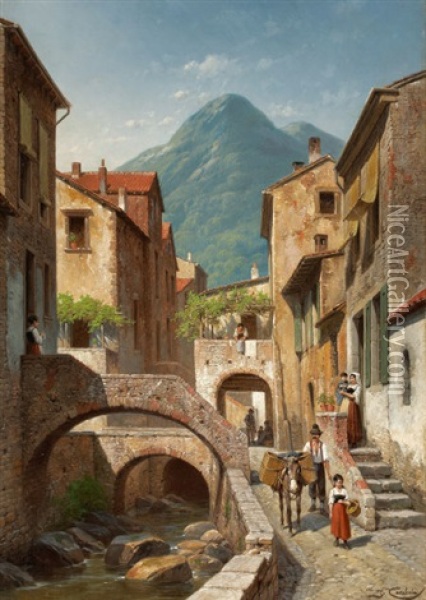 Italian Village Scene Oil Painting - Jacques Francois Carabain