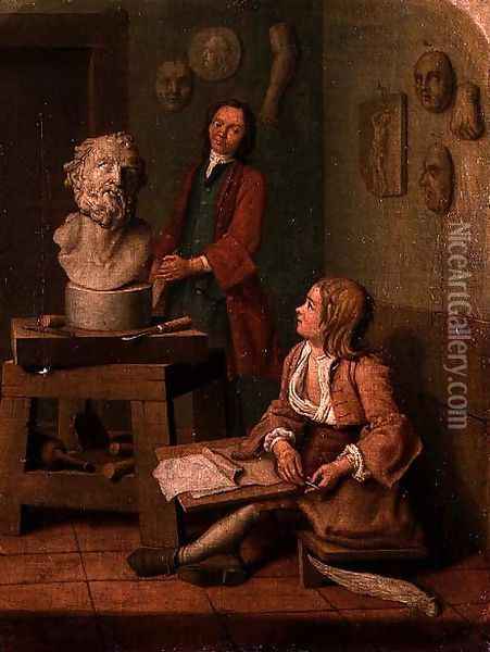 A Sculptors Studio Oil Painting - Jan Jozef, the Younger Horemans